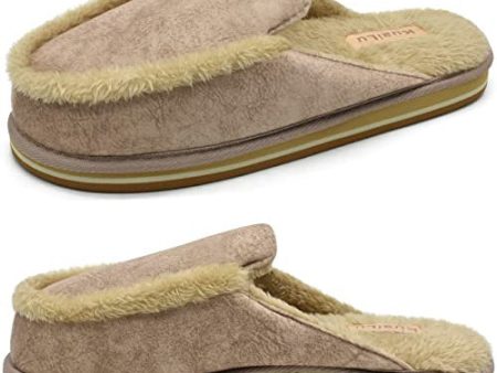 Kuailu Beis Pantuflas de Mujer Cálidas de Invierno Cómodas Felpa Dama Zapatillas con Gamuza de imitación y Soporte de Arco 43EU Beige For Discount