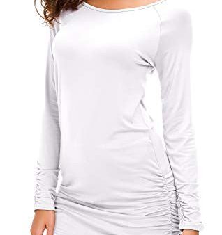 Urban GoCo Mujer Casual Blusa Manga Larga Draped Camisa Camiseta con Cuello Redondo Básico Tops (X-L, Blanco) Reacondicionado For Sale