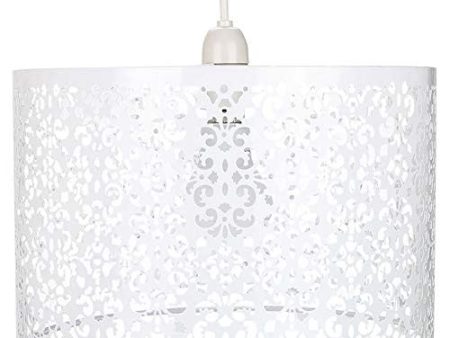 Pantalla de luz colgante de metal blanco grande diseñada por Marrakech con decoración floral por Happy Homewares Reacondicionado Sale