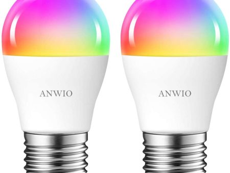 2X 5W Bombillas Inteligentes LED E27 RGB WiFi y Bluetooth, G45 mini Golf Equivalente a 40W, 470 Lúmenes, Funciona con Alexa, Google Home y Smart Life, ANWIO. Reacondicionado Hot on Sale