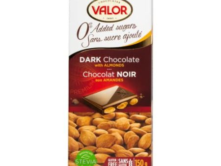 Valor - Chocolate puro con Almendras enteras Mediterráneas. Sin Gluten. 0% Azúcares añadidos. Chocolate puro Valor apto para Celiacos - 150g Embalaje Deteriorado Online Hot Sale