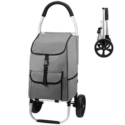 Mfavour - Carrito de la compra con ruedas, con bolsa desmontable y diseño plegable, capacidad máxima de 30 kg, 45 L, empujar y tirar gris Reacondicionado For Cheap